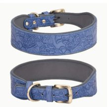 Blått präglat läderhalsband