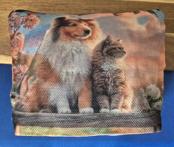 Sminkväska med hundtryck Shetland sheepdog & katt
