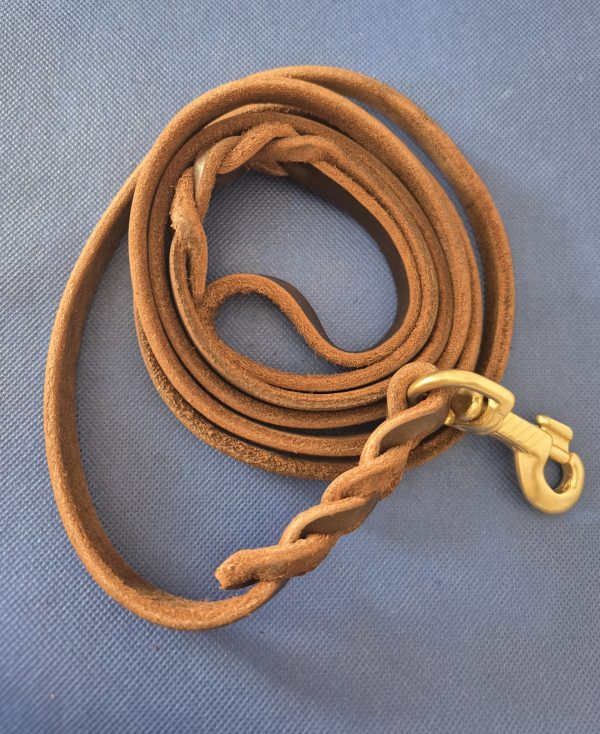 Brunt läderkoppel med mässinghake 13mm 180cm